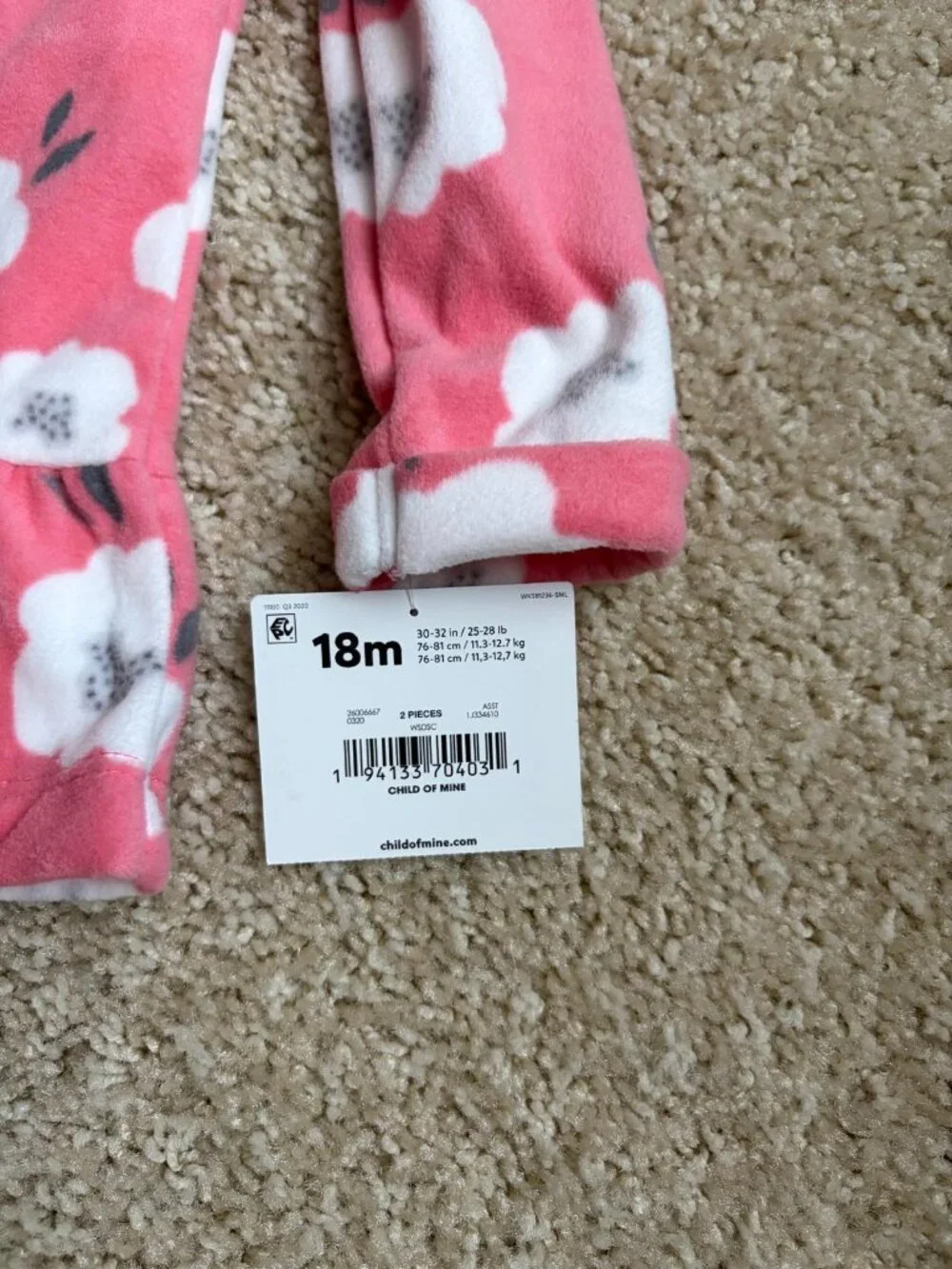 Child of Mine made by Carter's Infant Girls 2pc Set Pink Floral Sz 18 Months New